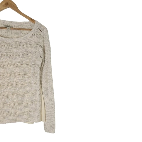 LUCKY BRAND Cream Open Weave Knit Long Sleeve Cotton Sweater Women's Size S - Picture 8 of 13